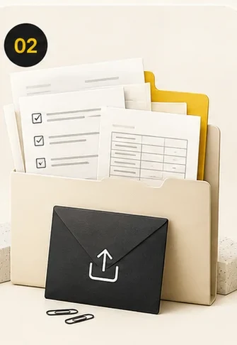 Organised documents and upload envelope representing sharing accounting records