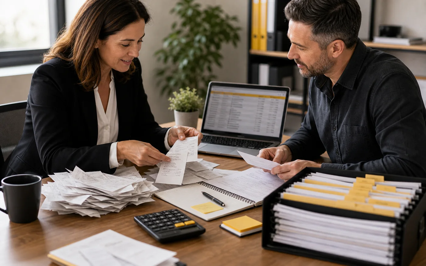 Advisor helping a business owner organise catch-up bookkeeping records